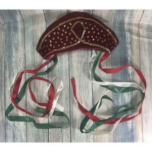 Hungarian Magyar Child Folk Costume Headdress Velvet Gold Sequin Ribbons